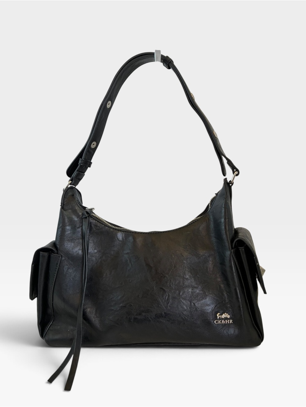 CK&HR Black Shoulder Bag Hobo Purse Y2K Slouchy Multi Pocket - Picture 1 of 6